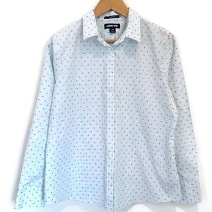 Lands End No Iron Green Embroidered Blue Long Sleeve Button Down Shirt, Size 12P